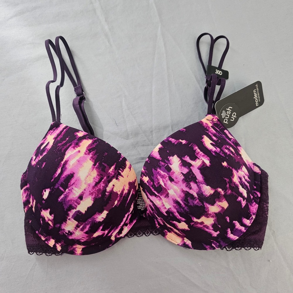 Modern Movement 30D Plum Abstract Push Up Bra NWT $46 L754